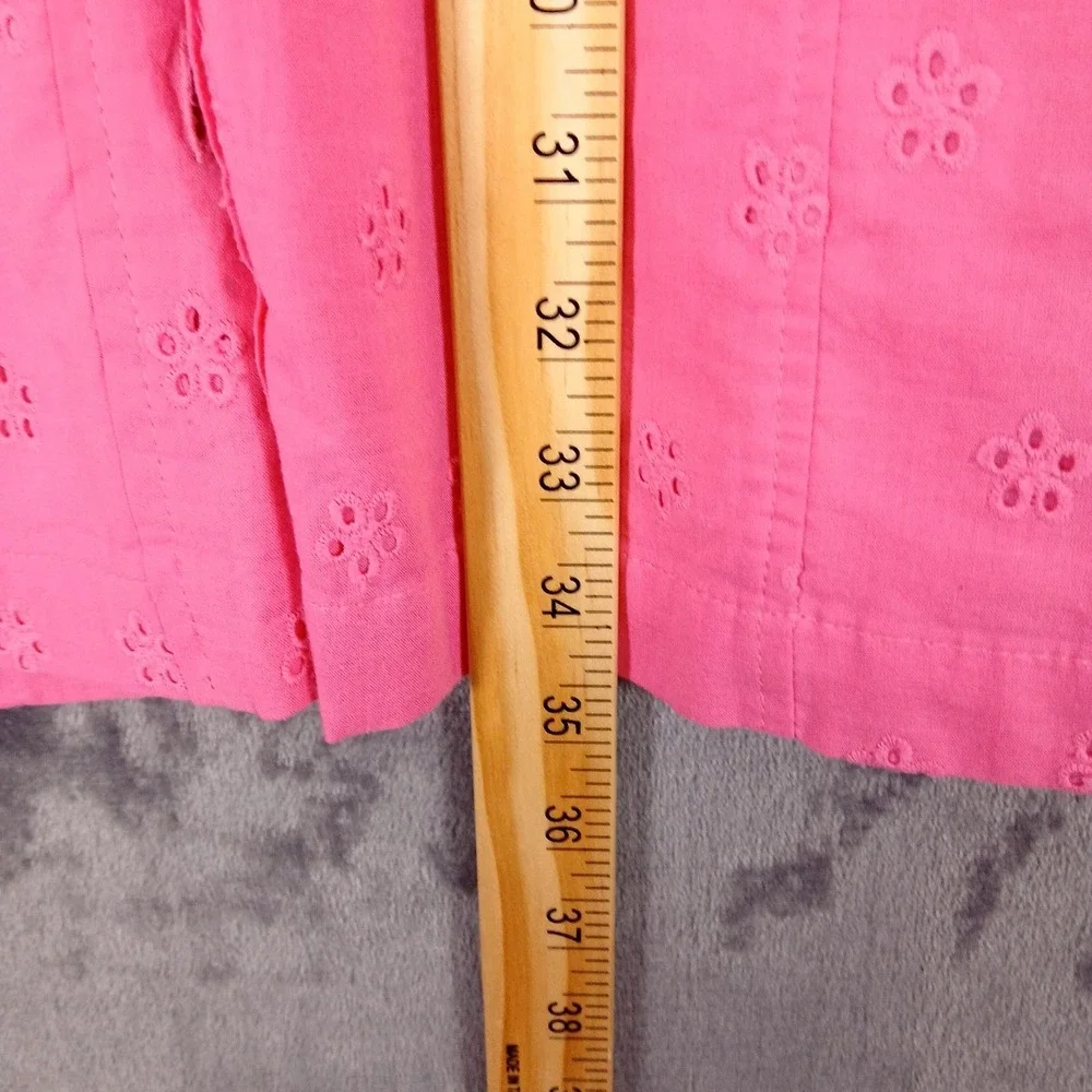 Vince Camuto Dress Womens 14 Pink Eyelet Button Front Cotton Shirt Puff Sleeve - Picture 4 of 11